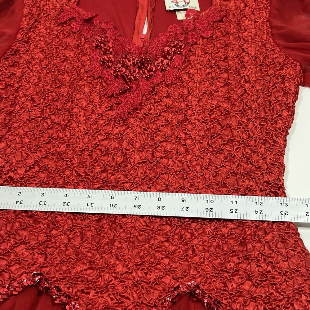 Vintage 4 U New York Red Sequined And Beaded 1980 Party Dress Size L - Picture 11 of 12